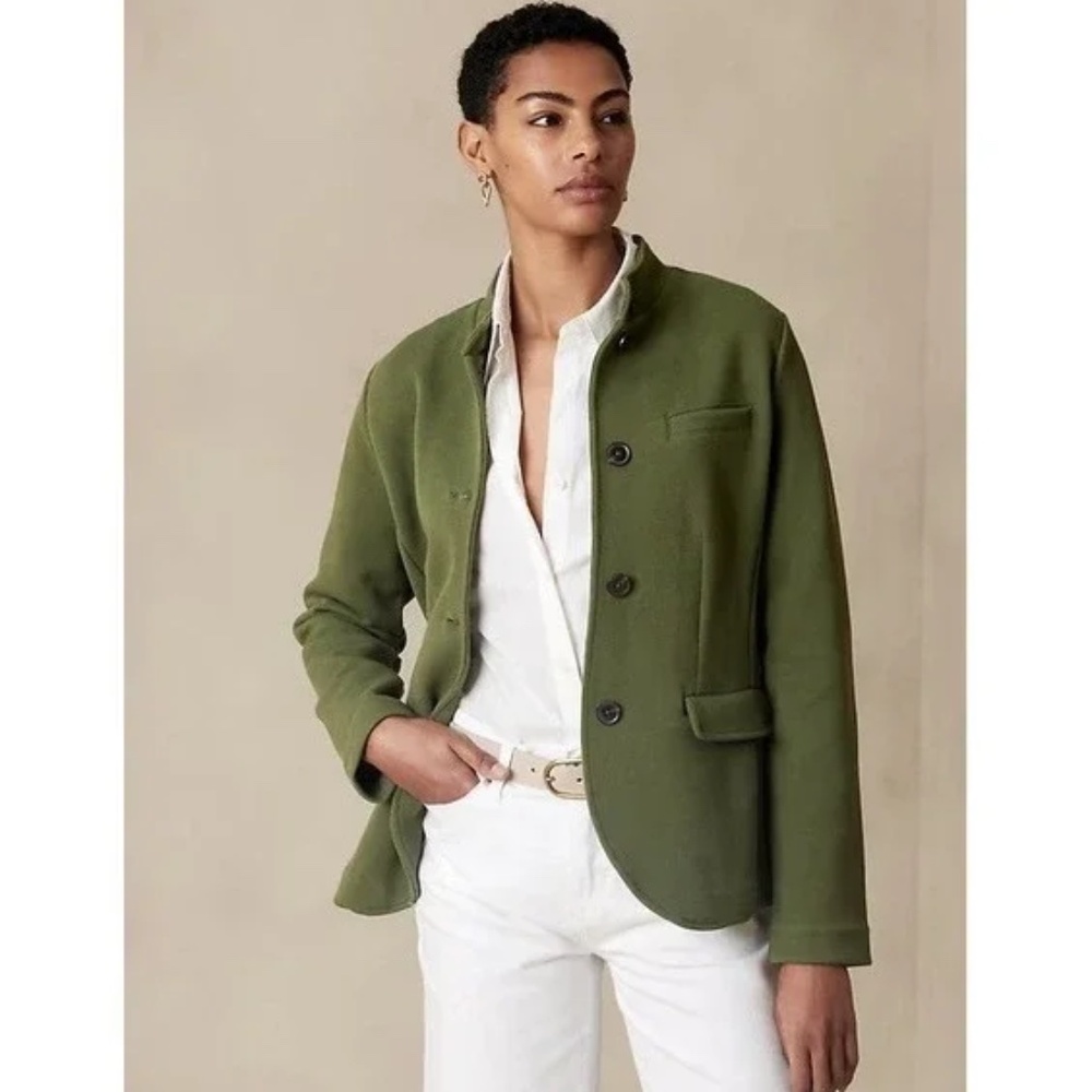 NWT Banana Republic Pique Band-Collar Blazer Jacket in Tree Grove XS